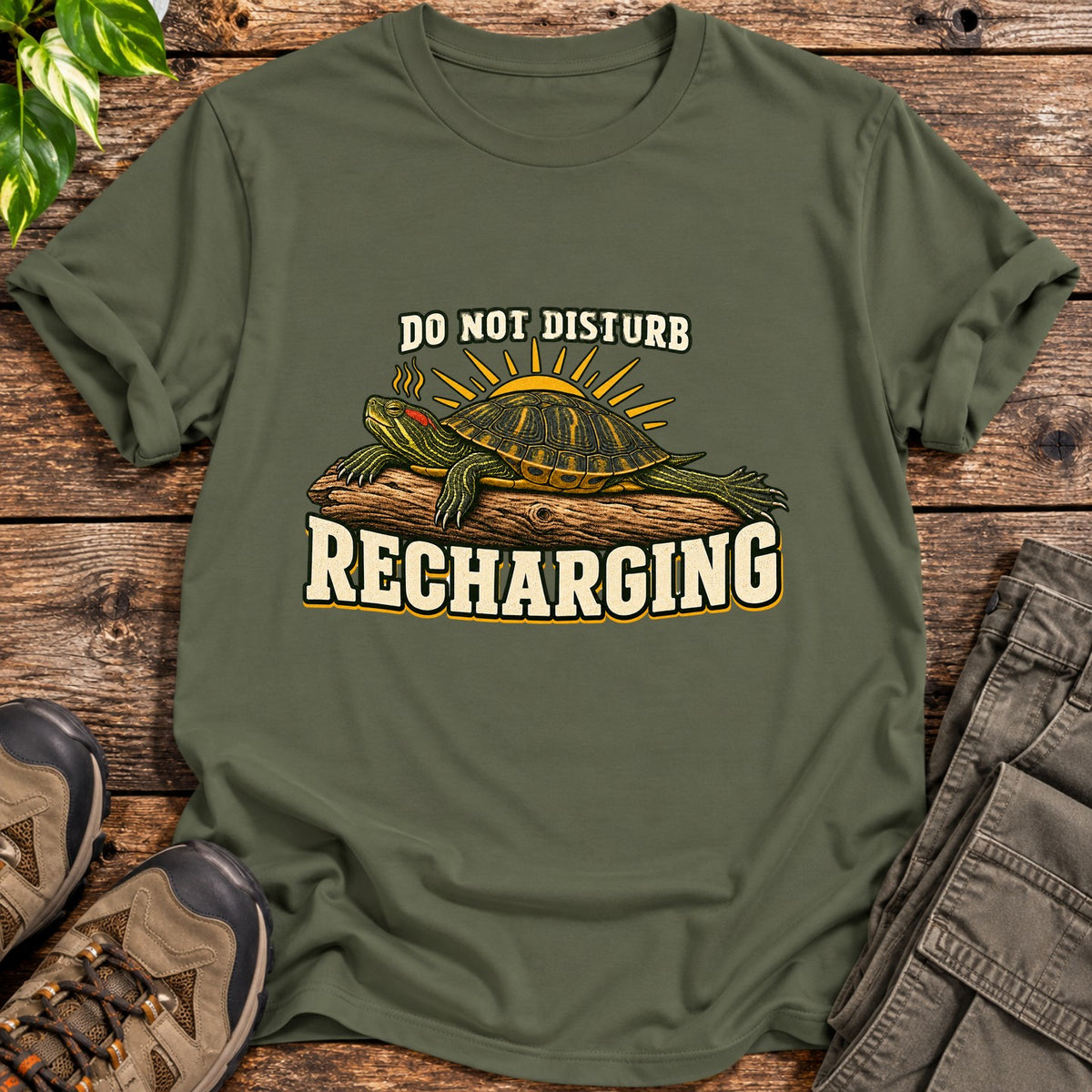 Recharging Turtle T-Shirt - Military Green