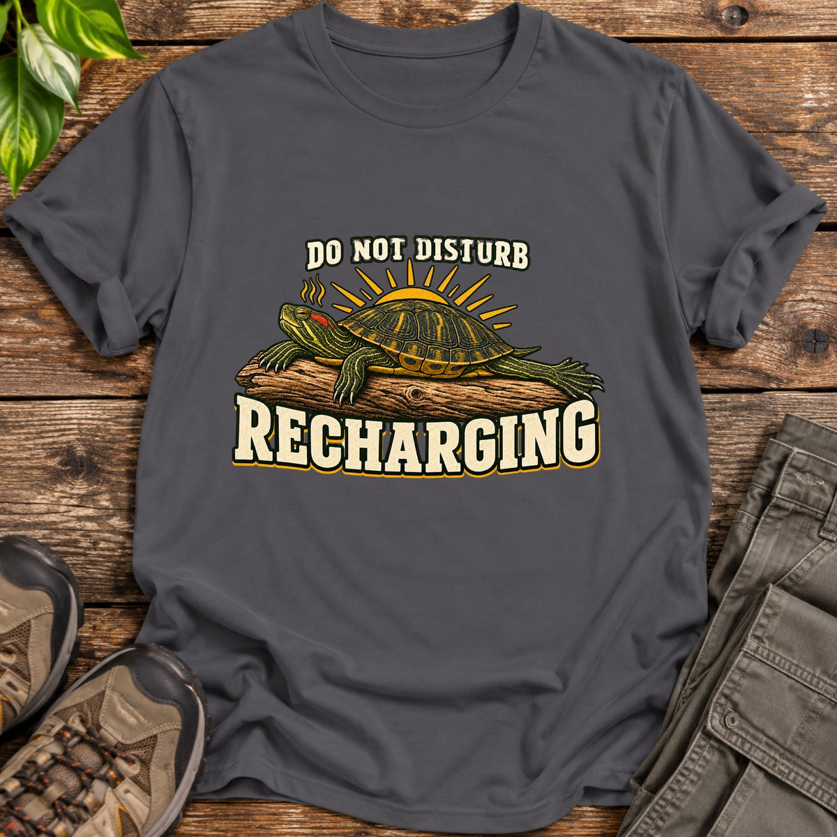 Recharging Turtle T-Shirt - Charcoal