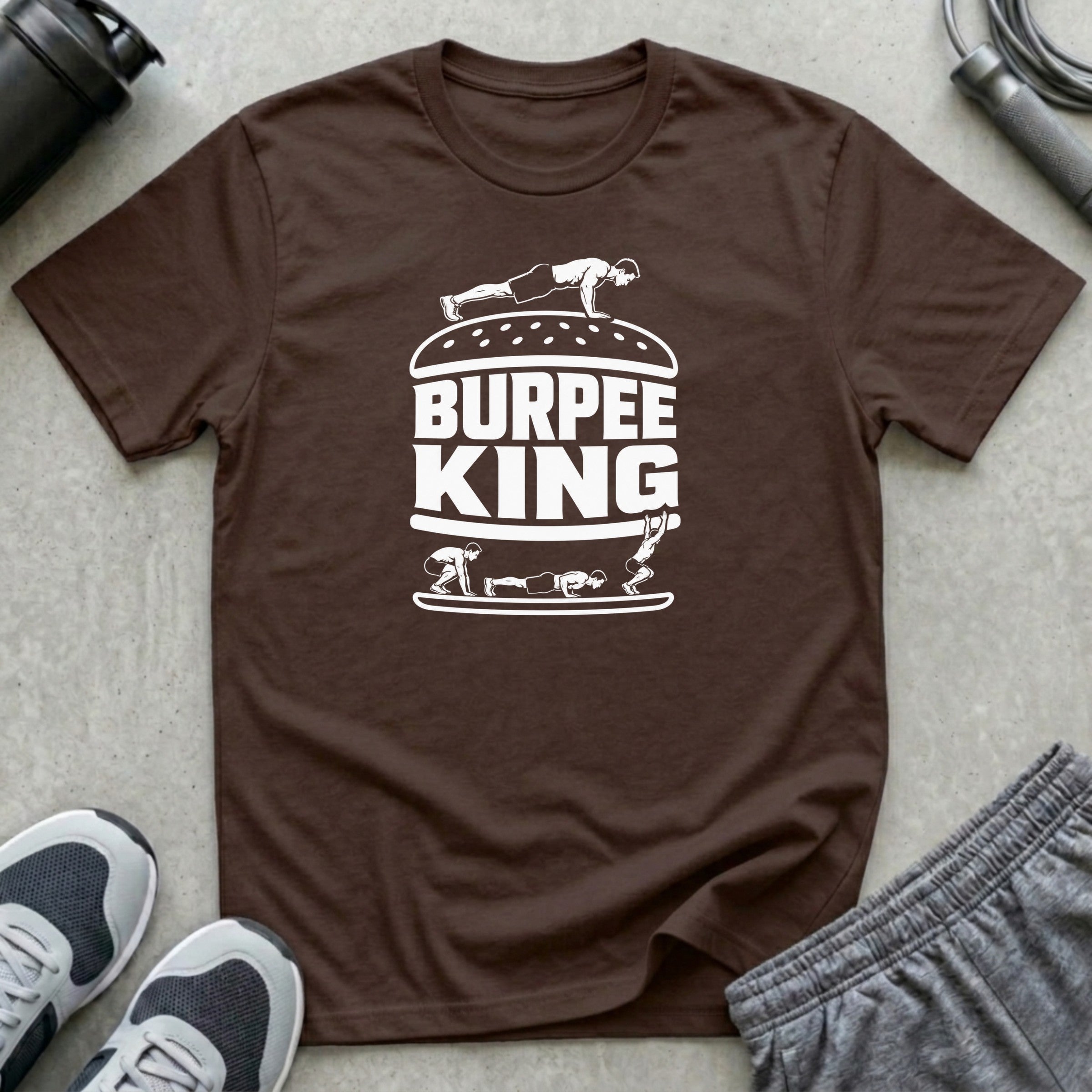 Burpee King | Retro Graphic Unisex T-Shirt - Dark Chocolate