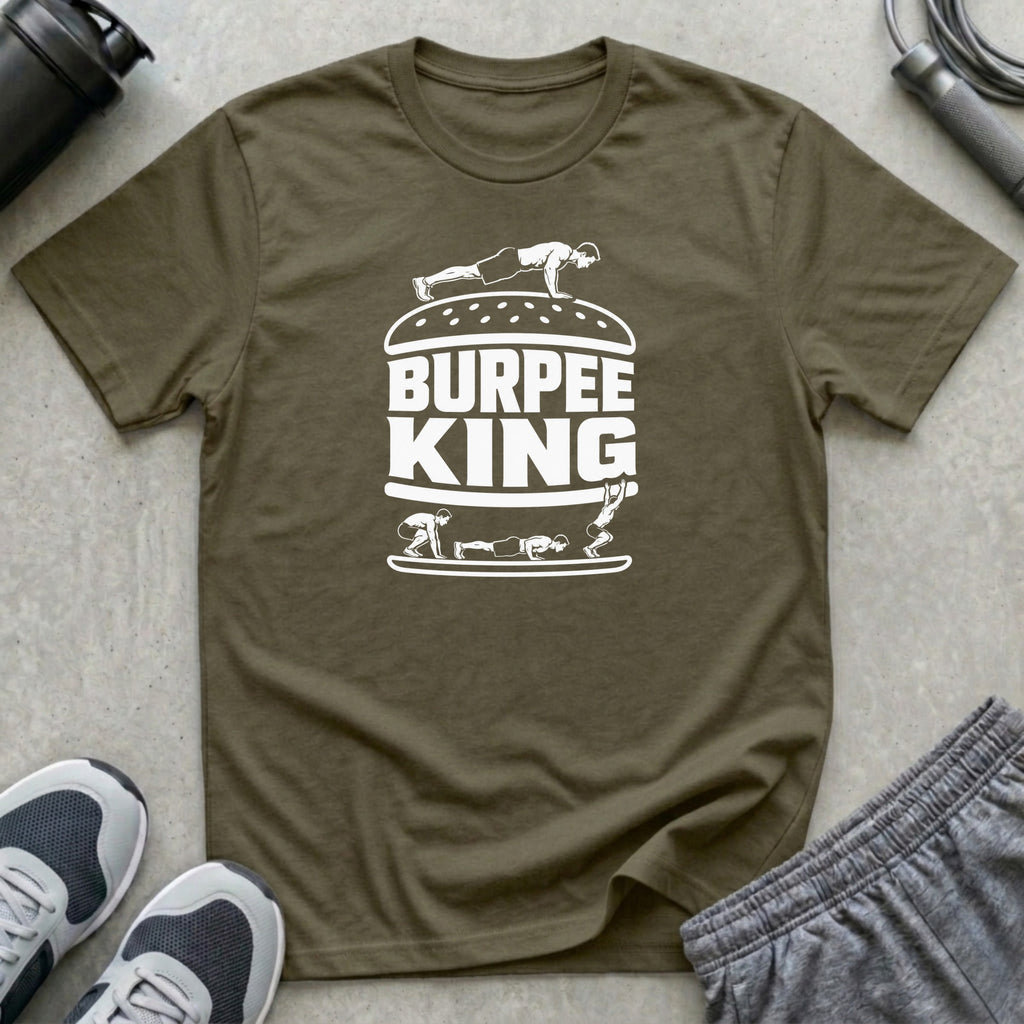 Burpee King | Retro Graphic Unisex T-Shirt - Heather Military Green