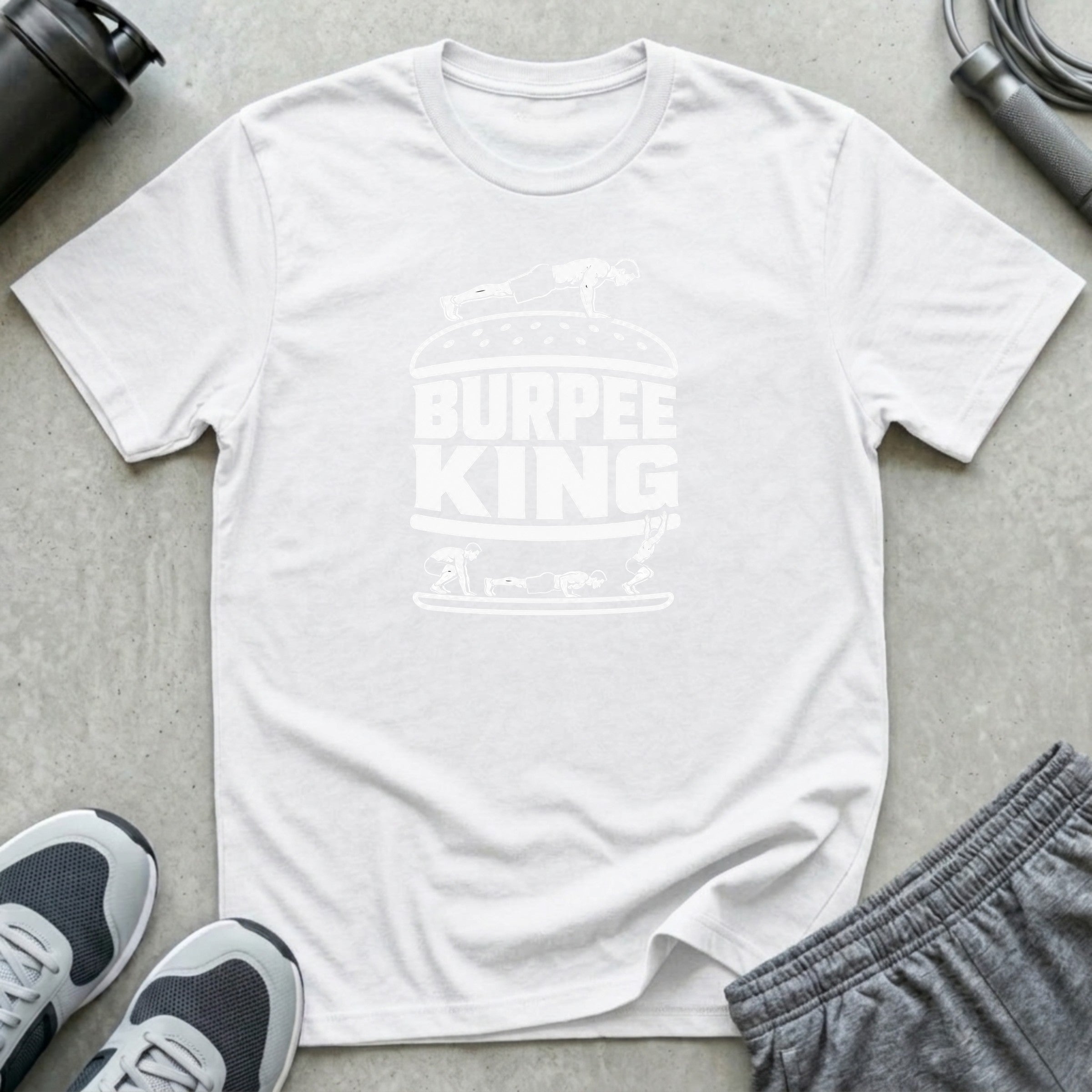 Burpee King | Retro Graphic Unisex T-Shirt - White