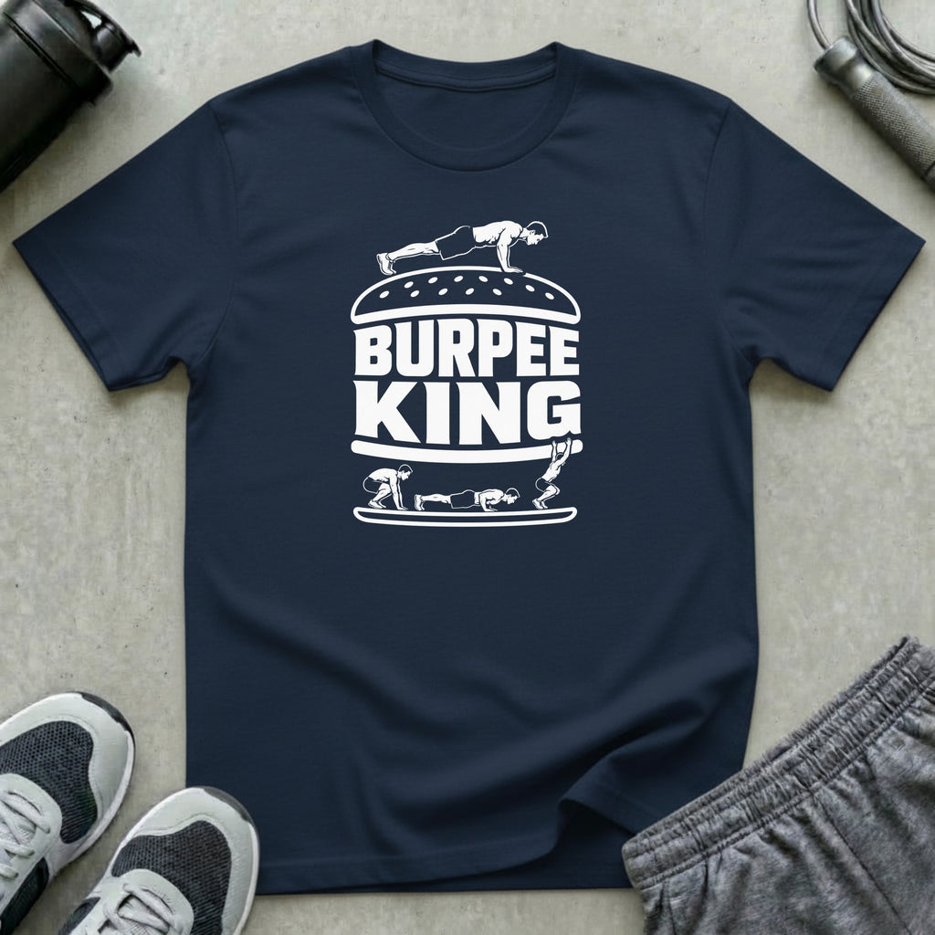 Burpee King | Retro Graphic Unisex T-Shirt - Navy