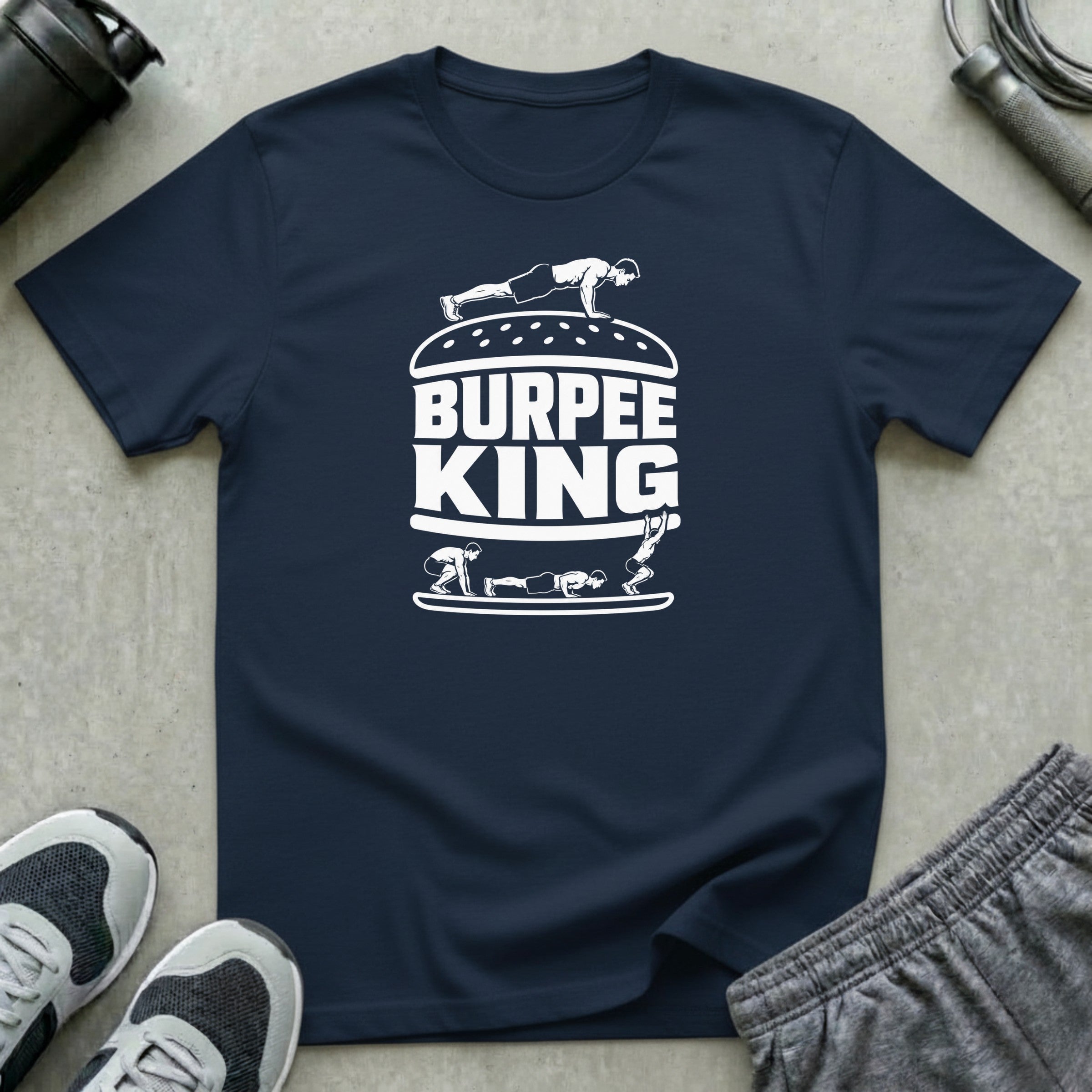 Burpee King | Retro Graphic Unisex T-Shirt - Navy