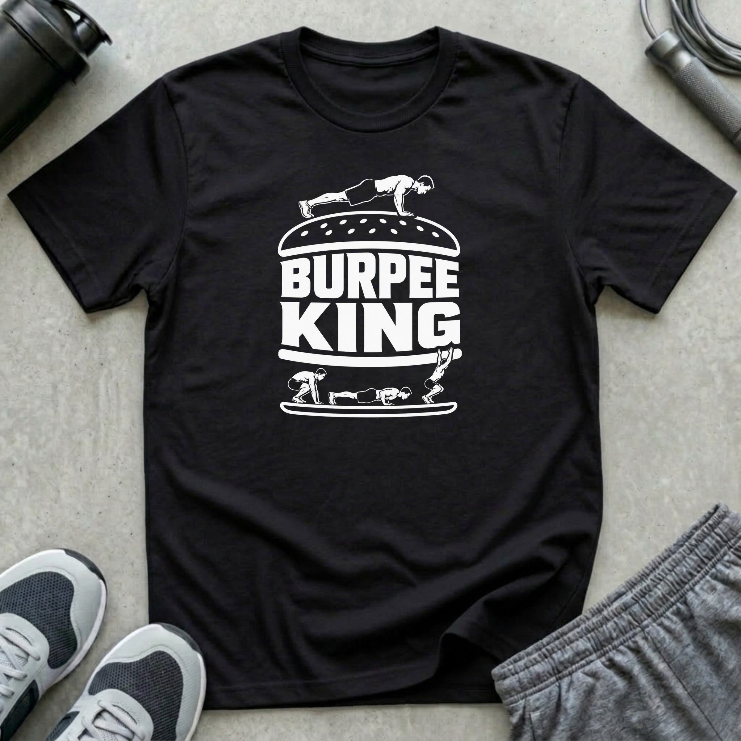 Burpee King | Retro Graphic Unisex T-Shirt - Black